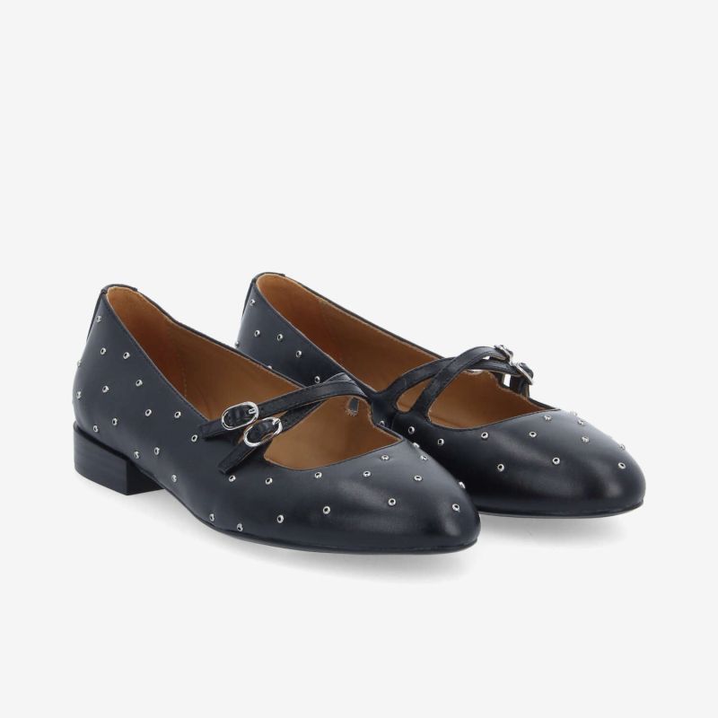 FLORA BALLERINA W - NAPPA/STUDS - NOIR/ARGENT
